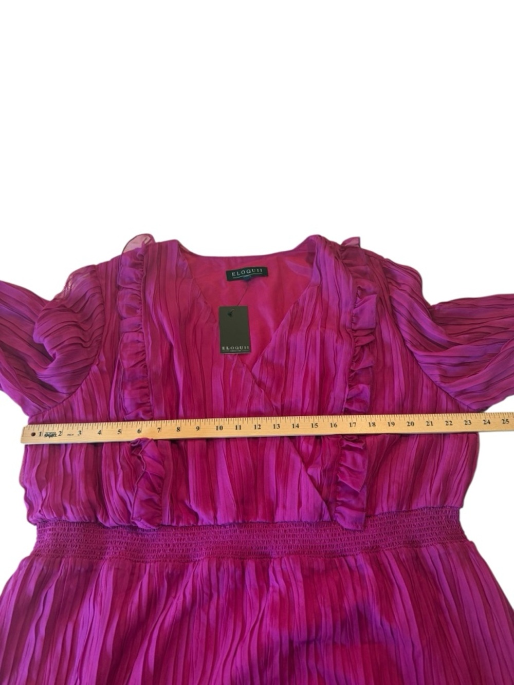 Eloquii Fuchsia Pleated Midi Dress Romantic Long Sleeve Flowy Luxe Plus NEW 22W - Picture 8 of 14